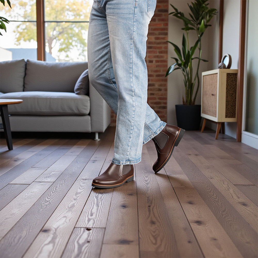 GIÀY CHELSSEA BOOTS NAM S1077 NÂU TỐI 7CM