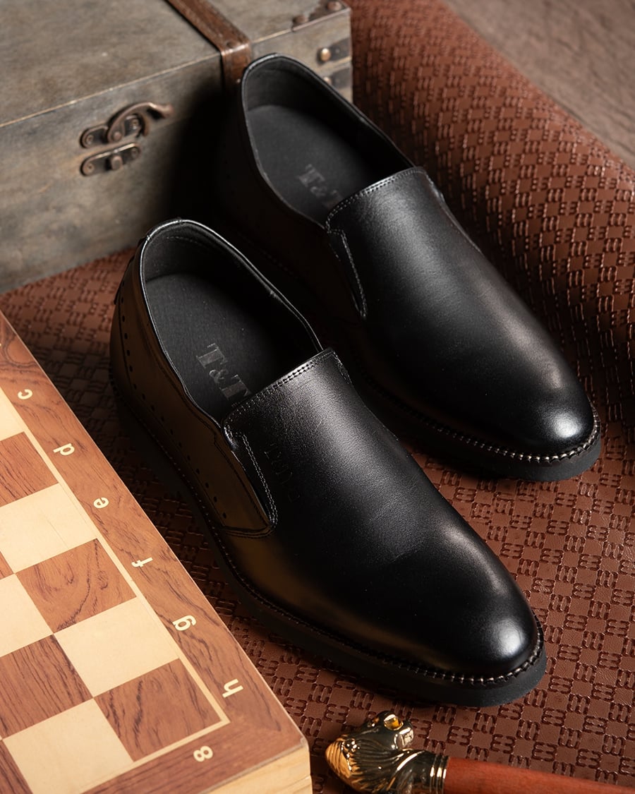 GIÀY TĂNG CHIỀU CAO NAM S1085 ĐEN TRƠN SIÊU NHẸ CAO 6CM