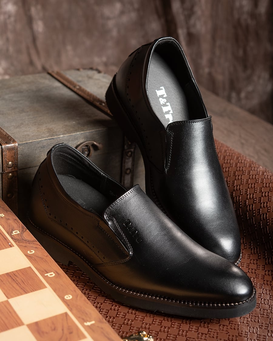 GIÀY TĂNG CHIỀU CAO NAM S1085 ĐEN TRƠN SIÊU NHẸ CAO 6CM