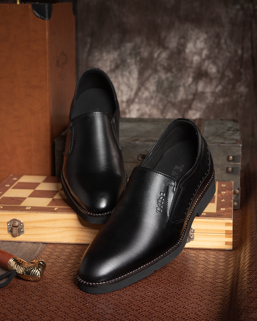 GIÀY TĂNG CHIỀU CAO NAM S1085 ĐEN TRƠN SIÊU NHẸ CAO 6CM