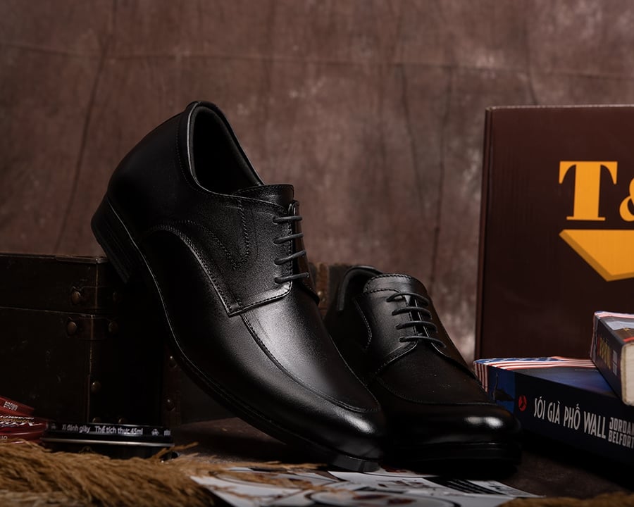 GIÀY CAO NAM DA THẬT S1014 ĐEN CAO 6CM