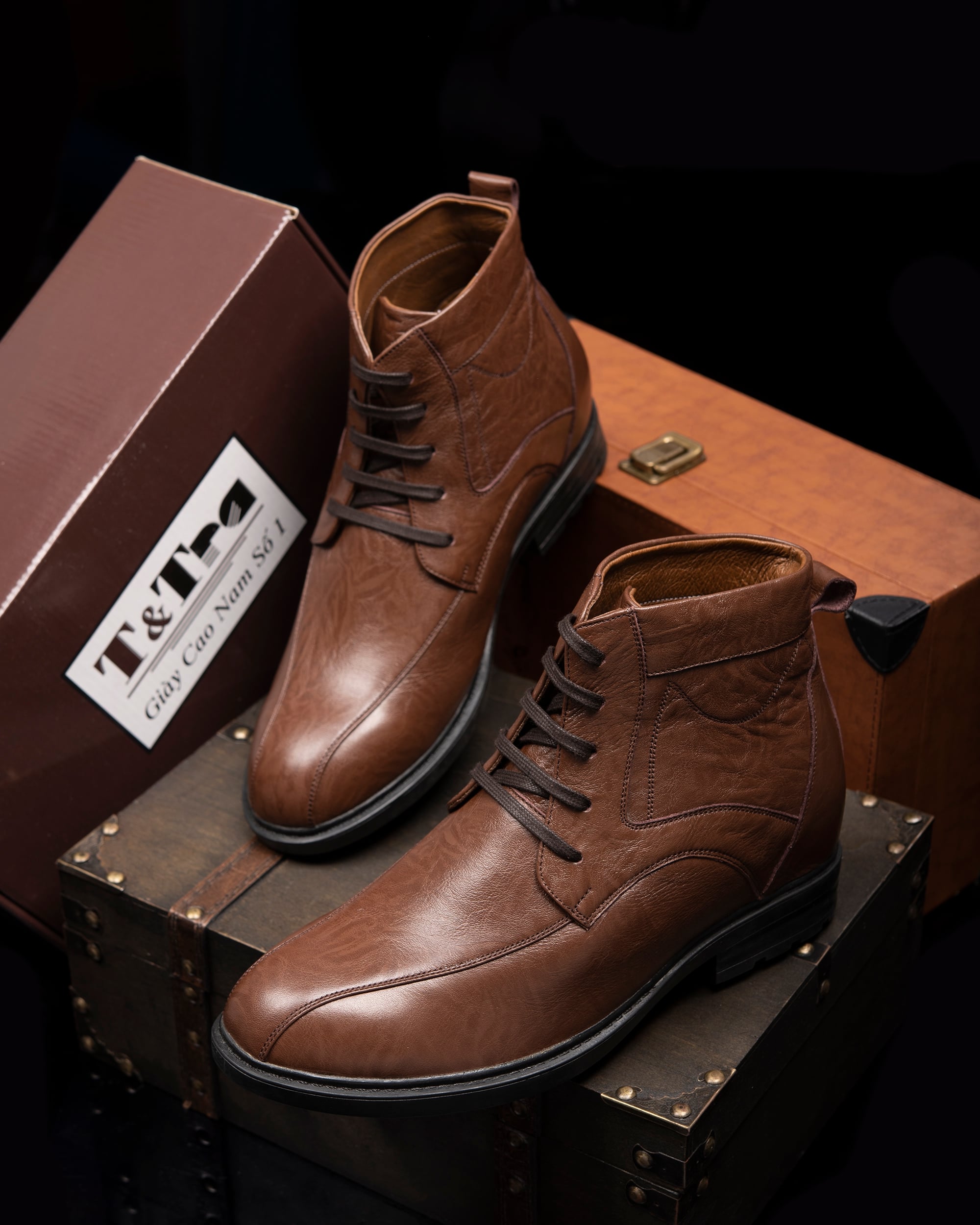 GIÀY ĐỘN NAM CAO 8CM SIÊU ÊM- CHỐNG DỐC T107 NÂU TỐI