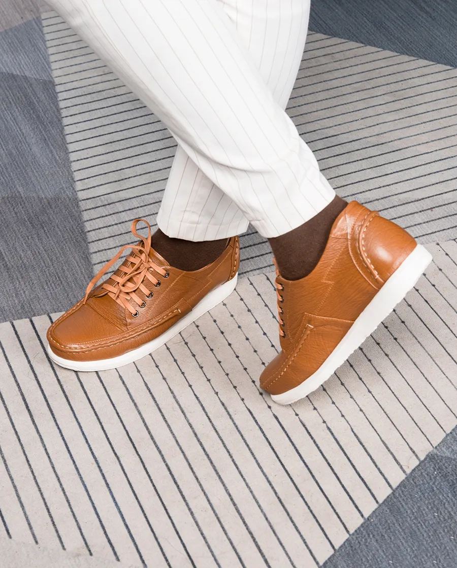 GIÀY CAO NAM T171 NÂU BÒ SỌC CAO 5CM