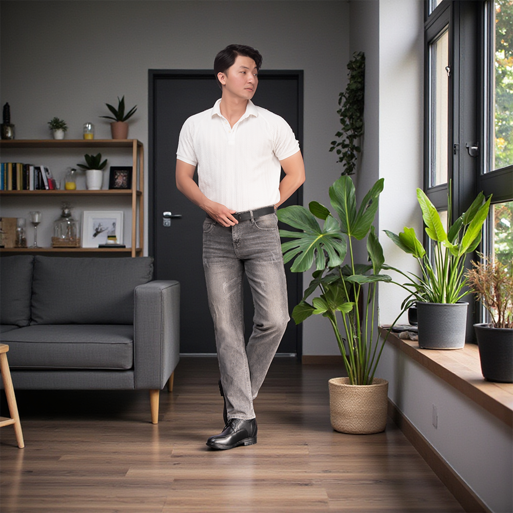 GIÀY ĐỘN NAM CAO 8CM SIÊU ÊM- CHỐNG DỐC T87 ĐEN