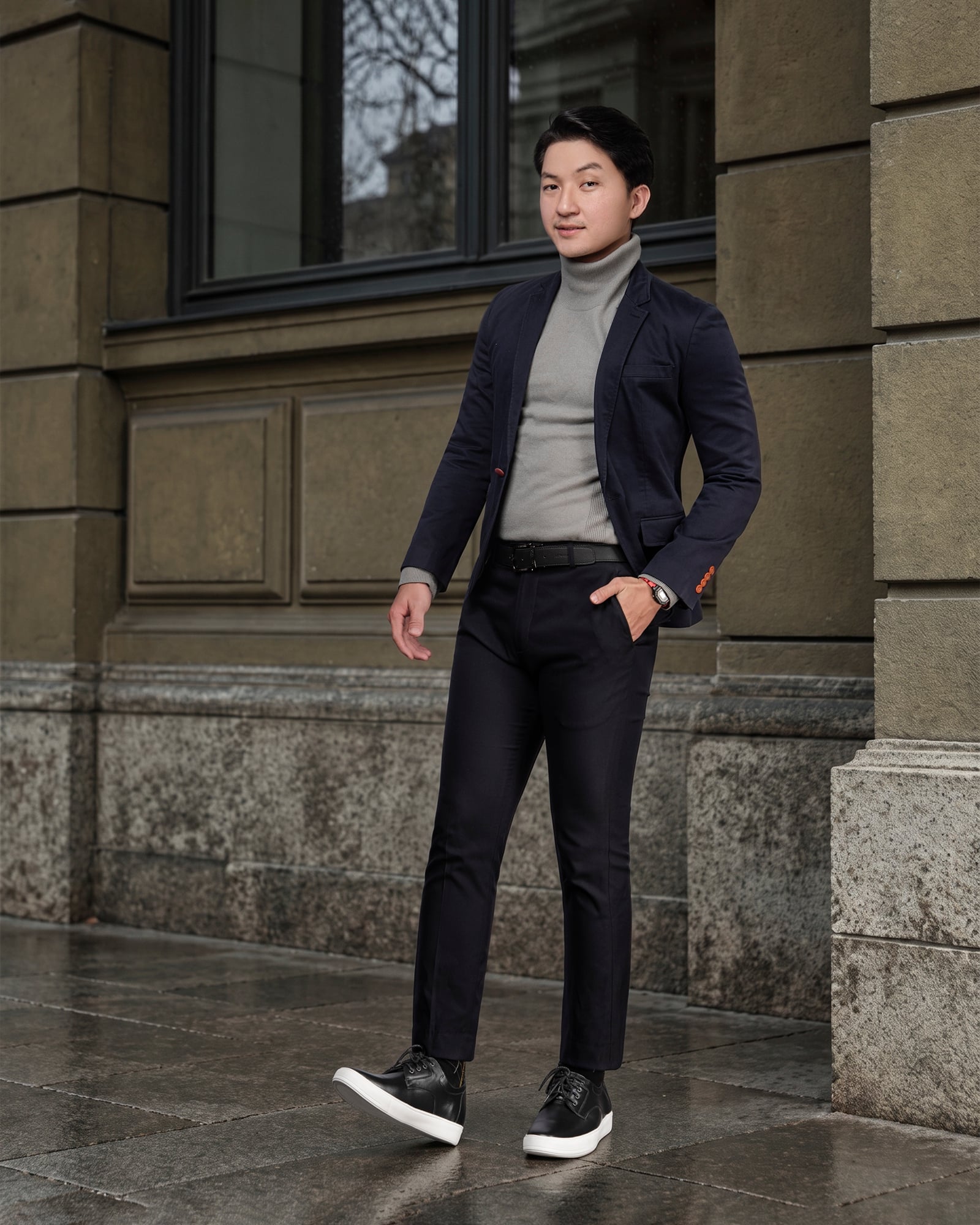 GIÀY ĐẾ CAO NAM T144 ĐEN CAO 6CM