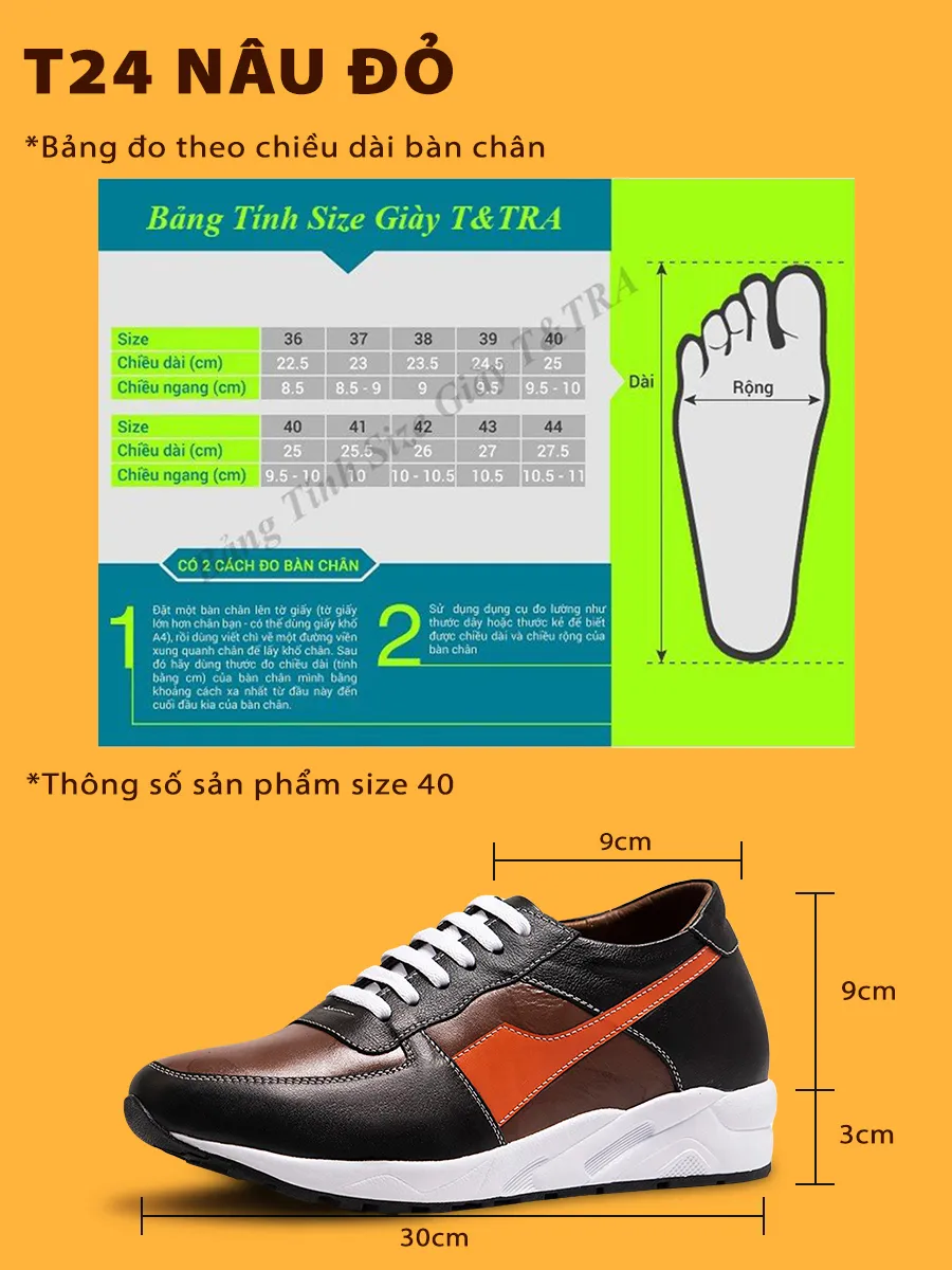 GIÀY CAO NAM SIÊU NHẸ - SIÊU ÊM T24 ĐEN CAM CAO 8CM