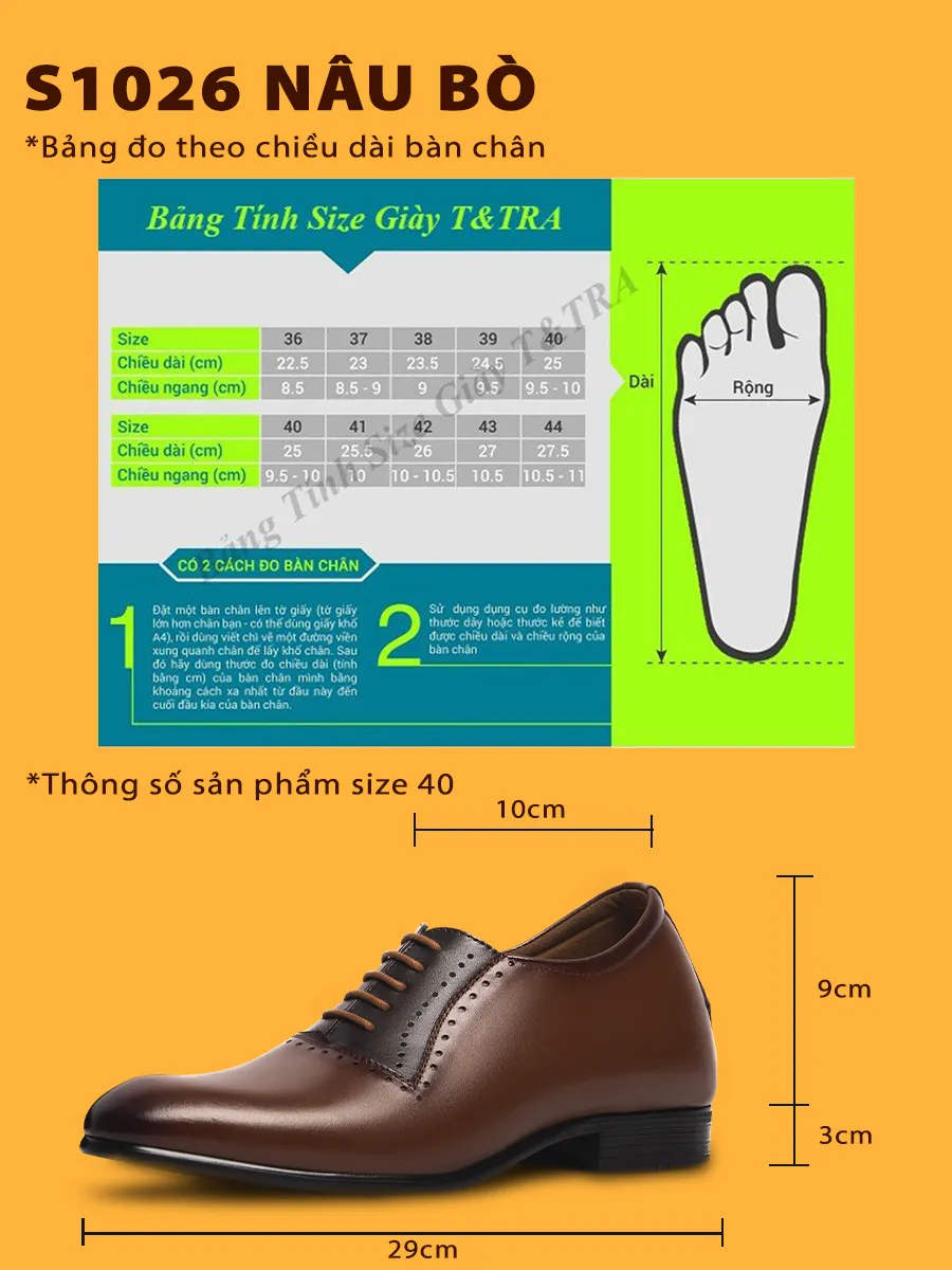 GIÀY TĂNG CHIỀU CAO NAM S1026 NÂU WAT CAO 6CM
