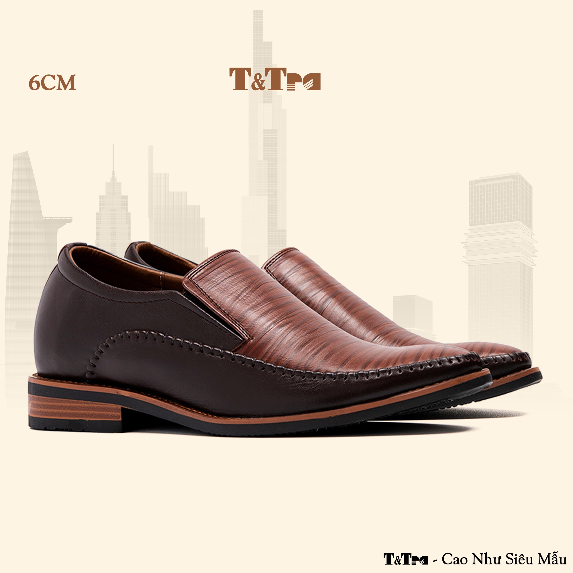 GIÀY ĐỘN NAM T40 NÂU PHỐI CAO 6CM