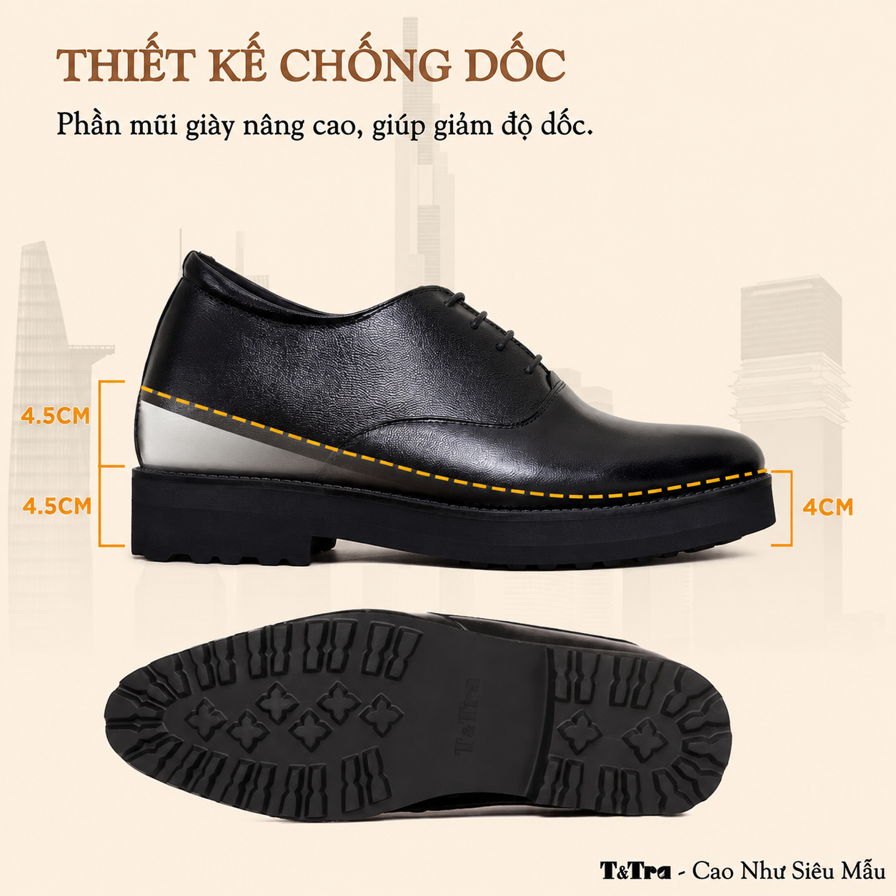 GIÀY CAO NAM S1099 ĐEN CHUNKY - NHẸ NHƯ DÉP
