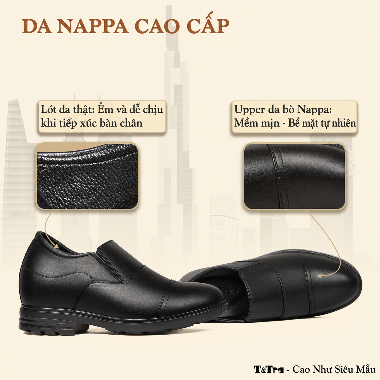 GIÀY ĐỘN NAM CAO 8CM SIÊU ÊM- CHỐNG DỐC T76 ĐEN