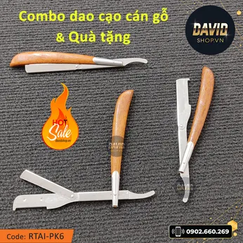 Dao cạo cán gỗ, dao cạo râu, cạo lông mày KACHI