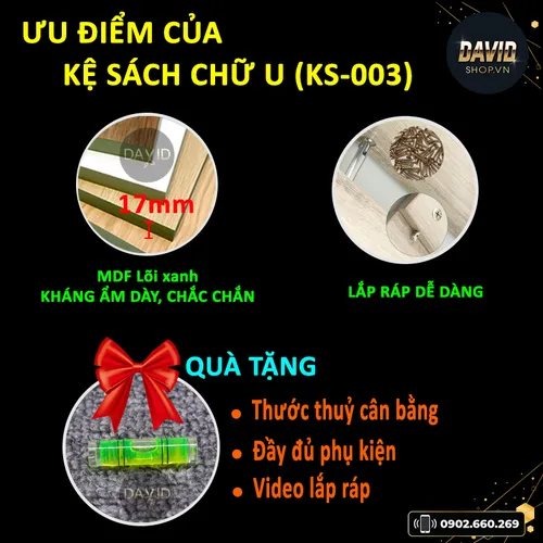 Kệ sách treo tường chữ U nhiều ngăn KS-003