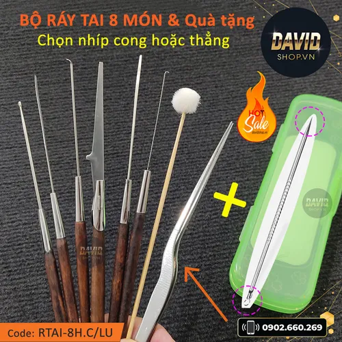 Bộ lấy ráy tai Lâm Uyên 8 món hộp nhựa & Quà tặng