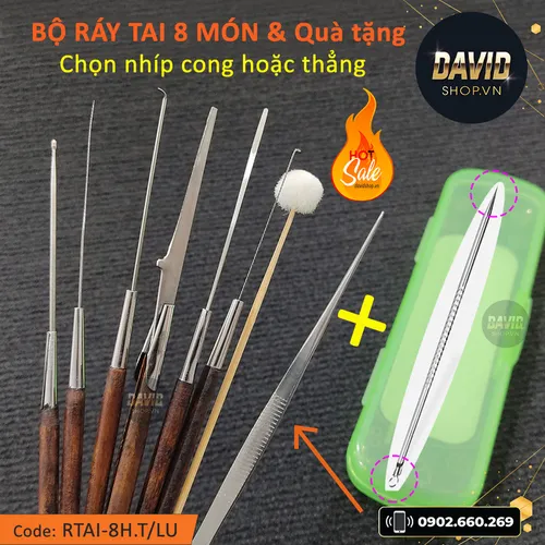 Bộ lấy ráy tai Lâm Uyên 8 món hộp nhựa & Quà tặng