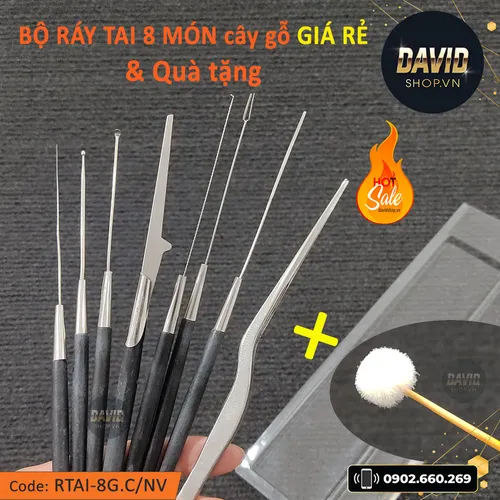 Bộ lấy ráy tai Lâm Uyên 8 món vỉ cây gỗ & Quà tặng