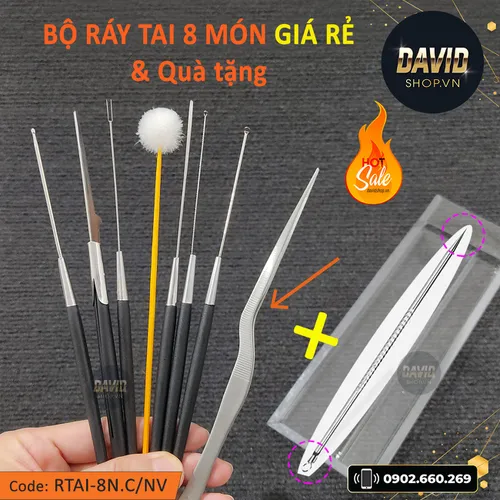Bộ lấy ráy tai Lâm Uyên 8 món vỉ cây nhựa & Quà tặng
