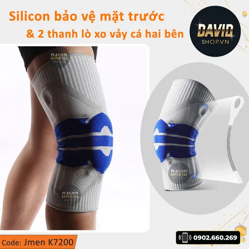 Đai bảo vệ khớp gối silicon với 2 lò xo trợ lực Jmen K7200 hàng xịn