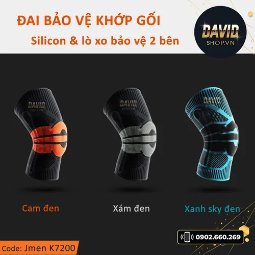 Đai bảo vệ khớp gối silicon với 2 lò xo trợ lực Jmen K7200 hàng xịn