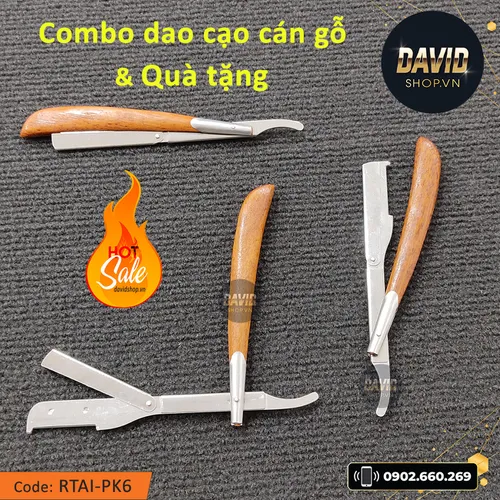 Dao cạo cán gỗ, dao cạo râu, cạo lông mày KACHI