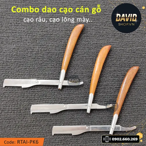 Dao cạo cán gỗ, dao cạo râu, cạo lông mày KACHI