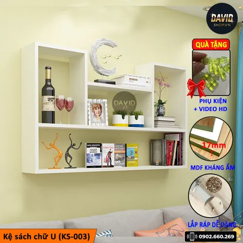 Kệ sách treo tường chữ U nhiều ngăn KS-003