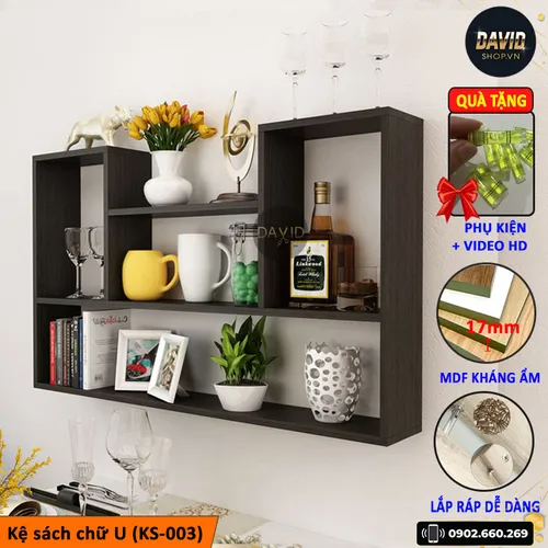 Kệ sách treo tường chữ U nhiều ngăn KS-003
