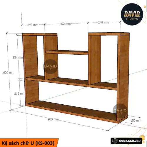 Kệ sách treo tường chữ U nhiều ngăn KS-003