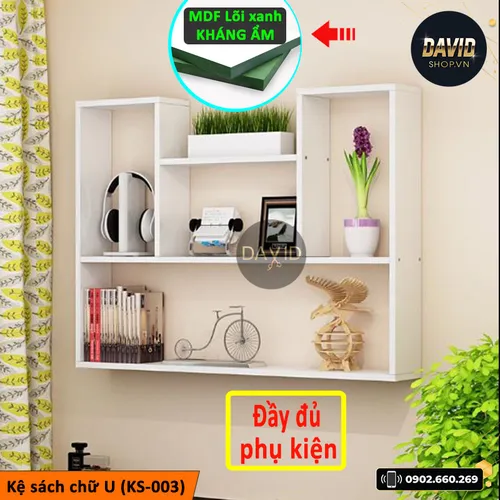 Kệ sách treo tường chữ U nhiều ngăn KS-003