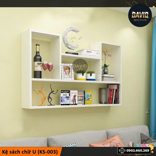 Kệ sách treo tường chữ U nhiều ngăn KS-003