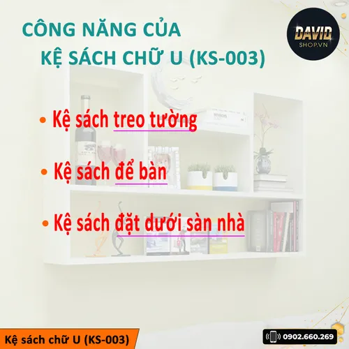 Kệ sách treo tường chữ U nhiều ngăn KS-003