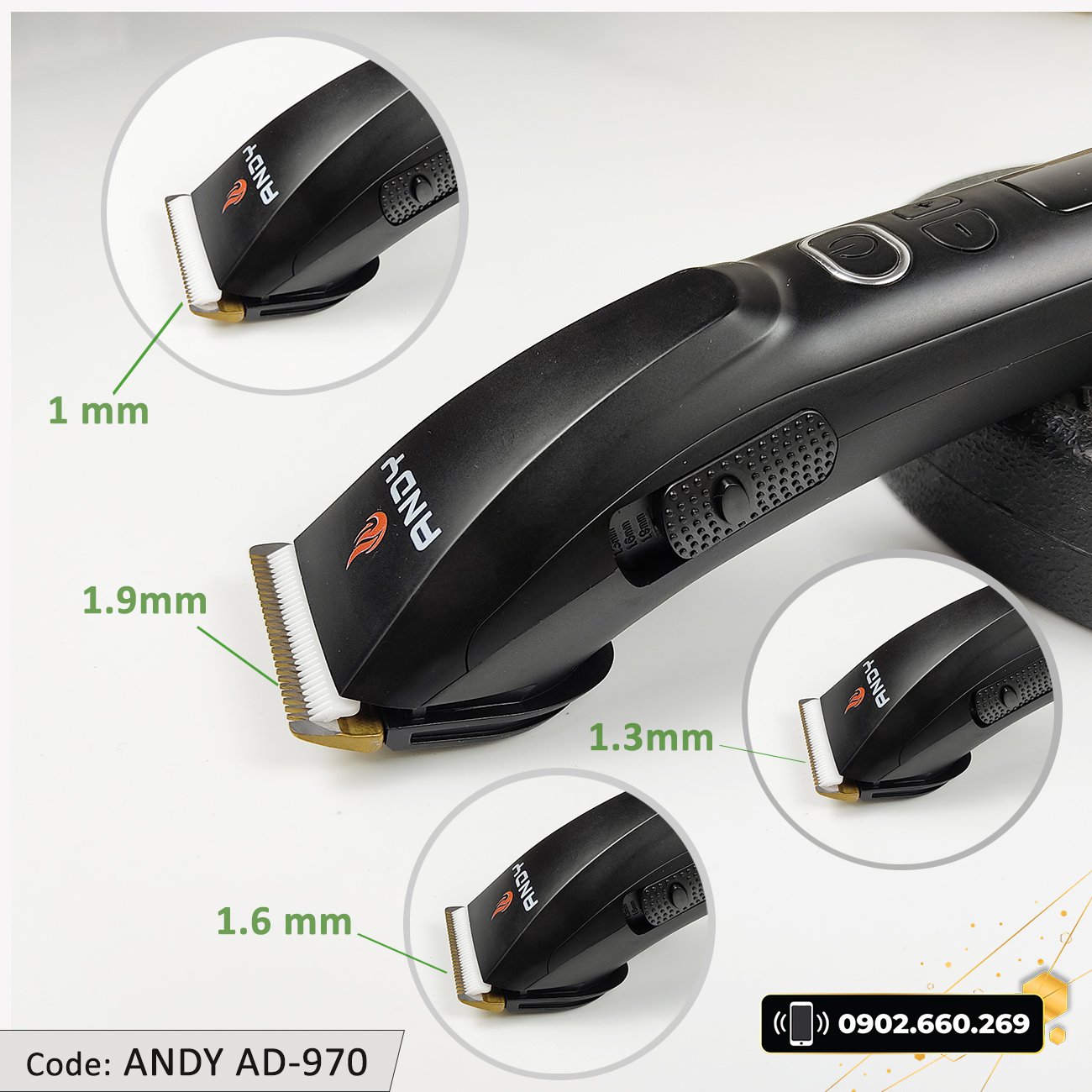 Tông đơ cắt tóc Andy AD-970 với 3 cấp độ điều chỉnh, động cơ siêu mạnh