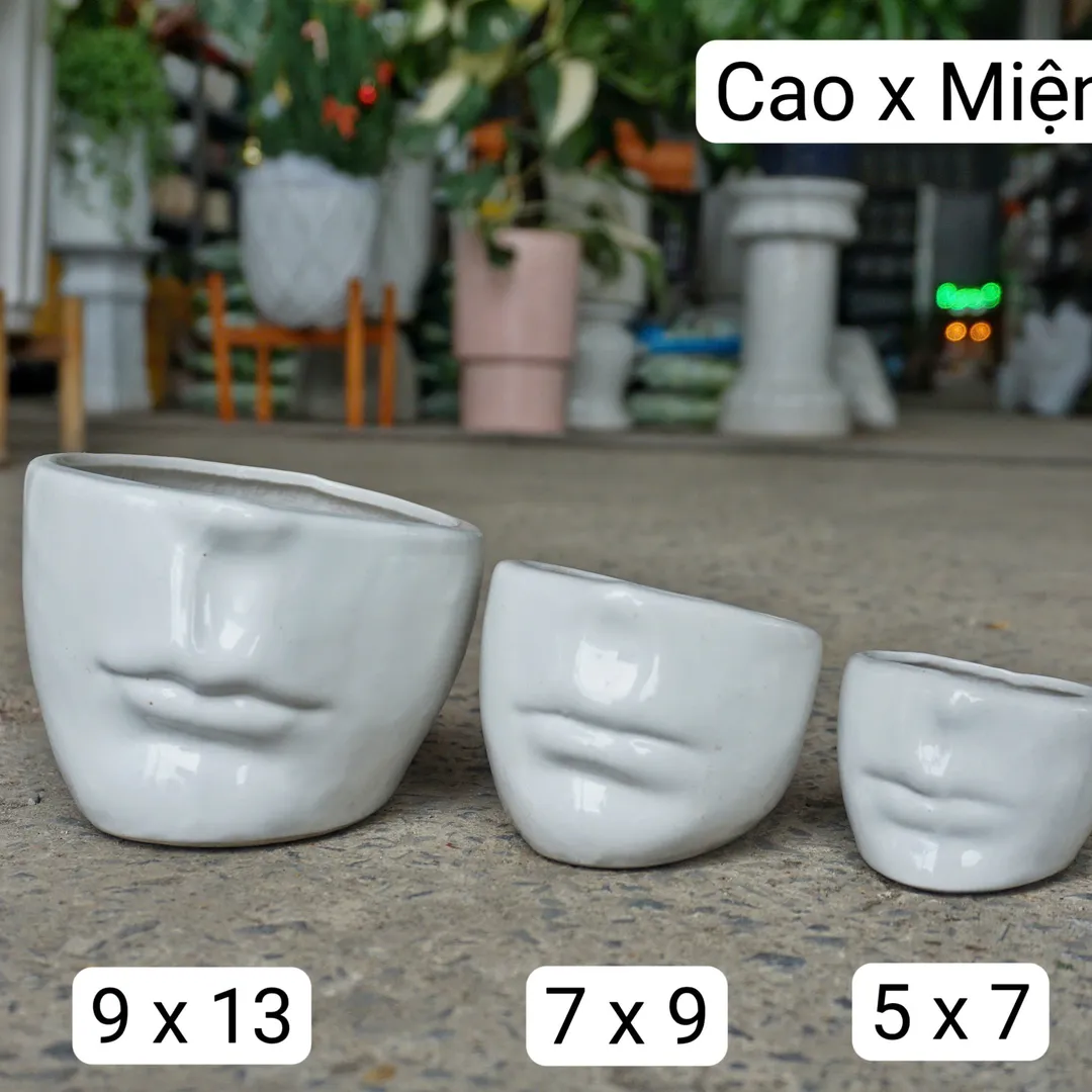 Chậu men nửa mặt người