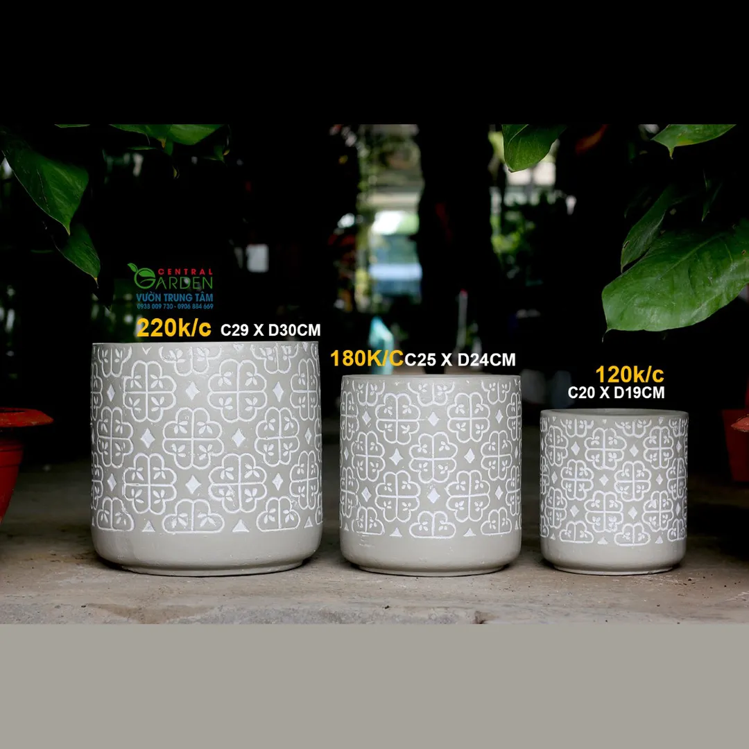 CHẬU ĐẤT NUNG TRỤ XÁM NHỎ 120