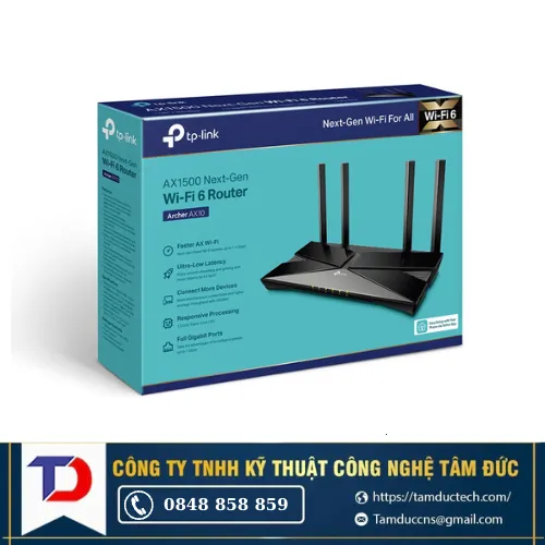 Thiết bị mạng TP-LINK Router Wifi Chuẩn Wifi 6 AX1500 Archer AX10