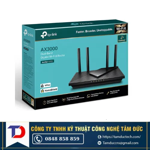 Thiết bị mạng TP-LINK Router Wifi Chuẩn Wifi 6 Archer AX55