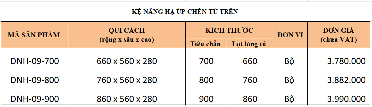 Bảng giá kệ chén nâng hạ DNH09
