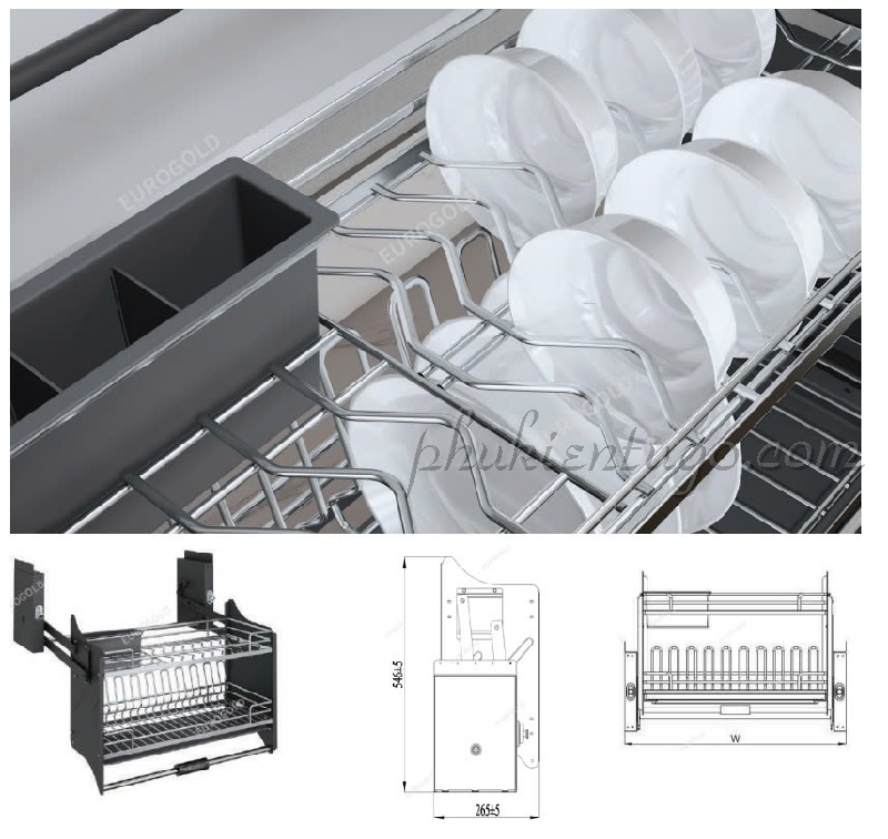 Kệ chén nâng hạ 2 tầng inox 304 Kệ chén nâng hạ 2 tầng inox 304