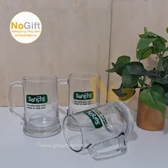 Ly thủy tinh uống bia có quai in logo 350ml