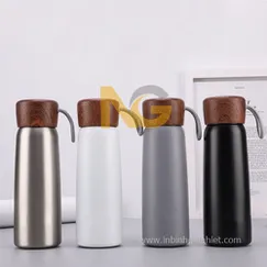 Bình giữ nhiệt in logo nắp vân gỗ 500ml