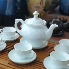 Bộ ấm trà đẹp phú quý cát tường viền chỉ vàng