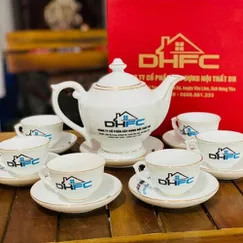 Bộ ấm trà quốc hội viền chỉ vàng