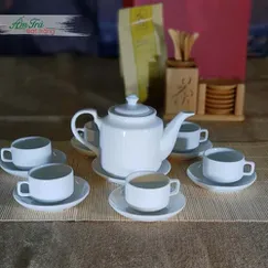 Bộ ấm trà vuông in logo dáng minh long