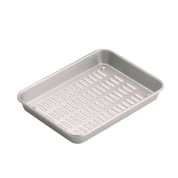 Non-stick aluminum tray with drain hole