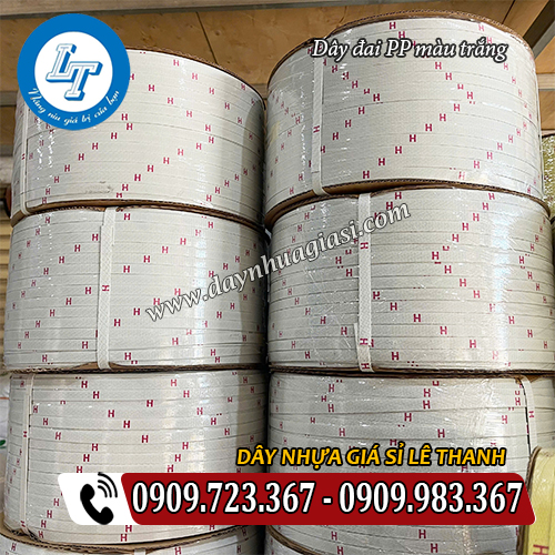 dây đai nhựa pp màu trắng in logo theo yêu cầu dây đai nhựa pp màu trắng in logo theo yêu cầu