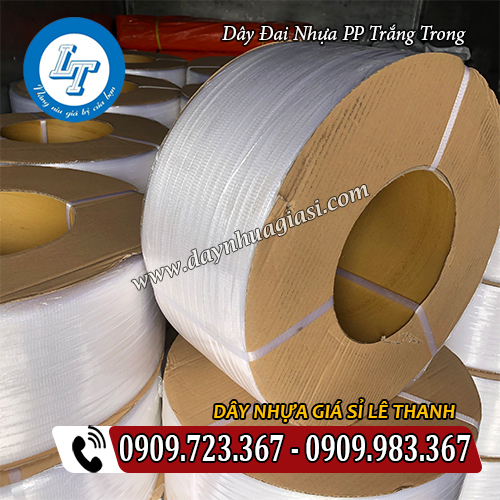 dây đai nhựa pp trắng trong đóng cuộn 10kg dây đai nhựa pp trắng trong đóng cuộn 10kg