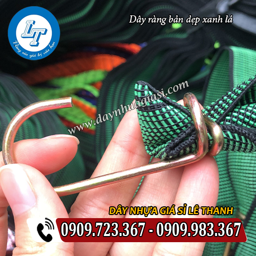 dây ràng bản dẹp xanh lá có 2 đầu móc kim loại dây ràng bản dẹp xanh lá có 2 đầu móc kim loại