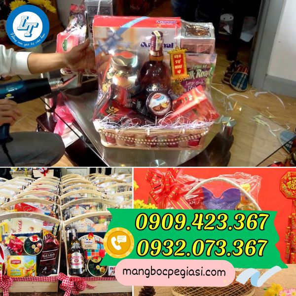Màng co gói giỏ quà tết Màng co gói giỏ quà tết