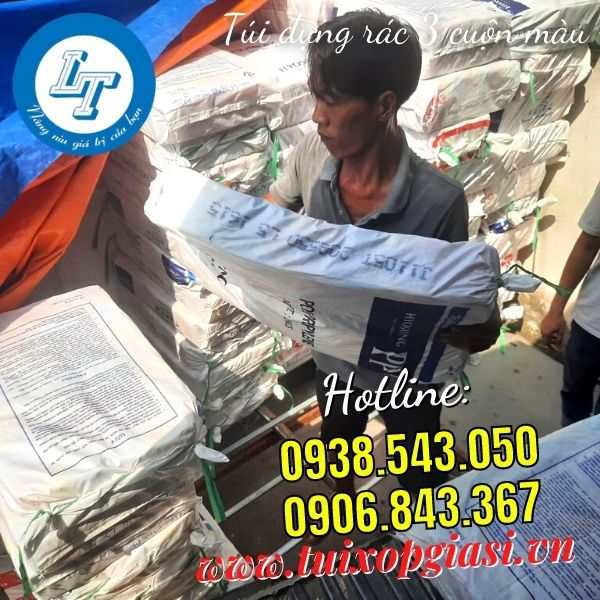 Bán sỉ 100kg túi đựng rác 3 cuộn màu