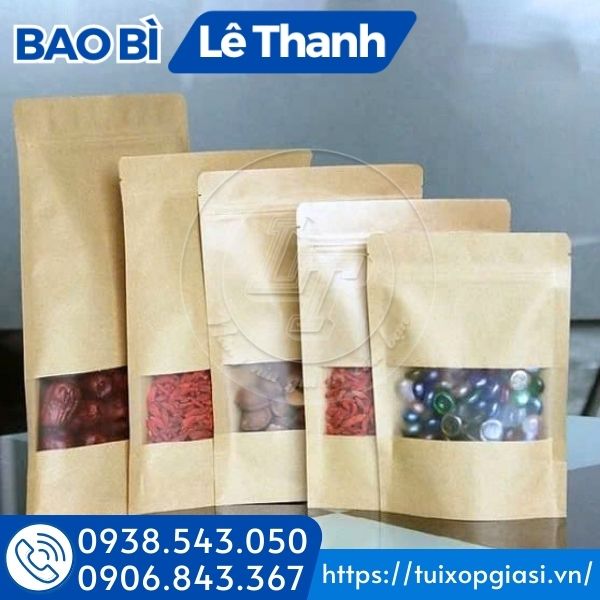 Túi zip kraft cửa sổ tràn viền