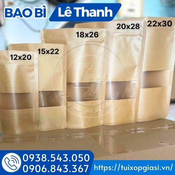 Túi zip kraft cửa sổ tràn viền đủ kích cỡ